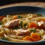 Chicken soup with wide noodles