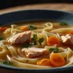 Chicken soup with wide noodles