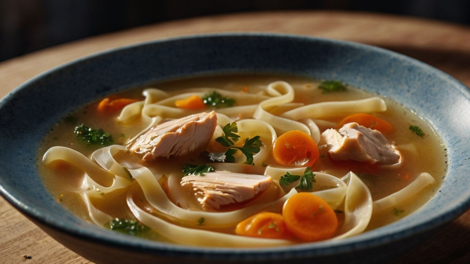 Chicken soup with wide noodles