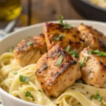 garlic butter chicken bites with creamy parmesan pasta