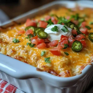 Tex-Mex Dorito Casserole baked with melted cheese and Doritos topping in a casserole dish